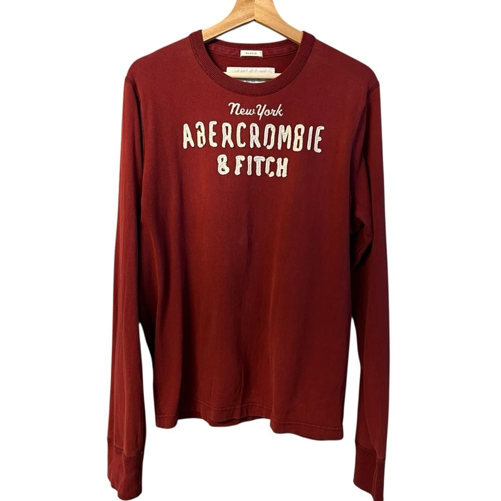 Vintage Y2K Abercrombie & Fitch Mens Muscle Shirt Size L Long Sleeve Preppy